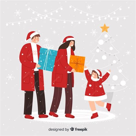 Eltern geben ihrer Tochter Weihnachtsgeschenke | Kostenlose Vektor