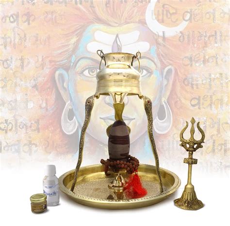 Buy Vedic Vaani Narmada Shivling + Brass- Abhishek Set + Plate ...