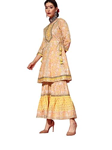 Buy ishin Women's Cotton Blend Embroidered Anarkali Peplum Kurta set ...