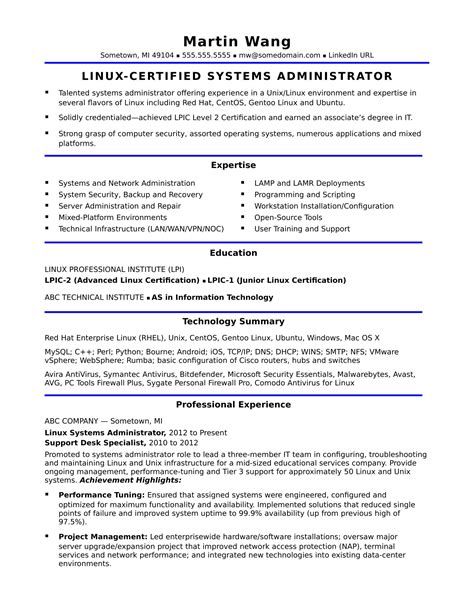 Sample Resume for a Midlevel Systems Administrator | Monster.com