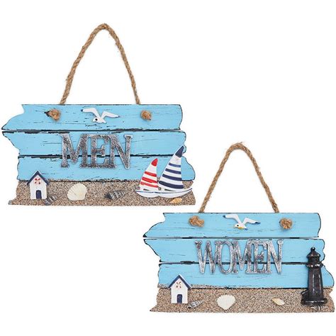 2-Piece Wooden Nautical Beach Men and Women Restroom Signs Bathroom ...