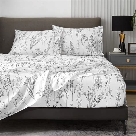 HYPREST Floral Sheets Queen Size,18 inches Deep Pocket Sheets, 1800 ...
