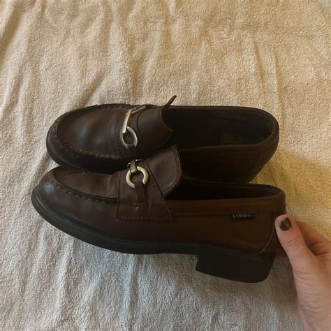 FRYE brown loafers with the cutest chain detail... - Depop