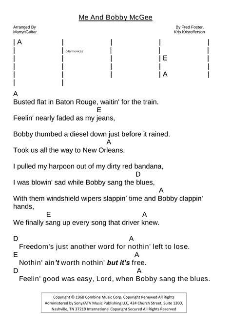 Me And Bobby Mcgee (arr. MartynGuitar) by Kris Kristofferson Sheet ...