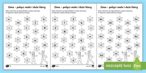 Zimowe litery | Połącz małe i duże litery | Karta pracy