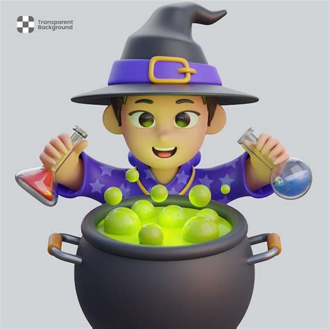 Postać chłopca w kostiumie czarodzieja z trującym kociołkiem impreza z ...