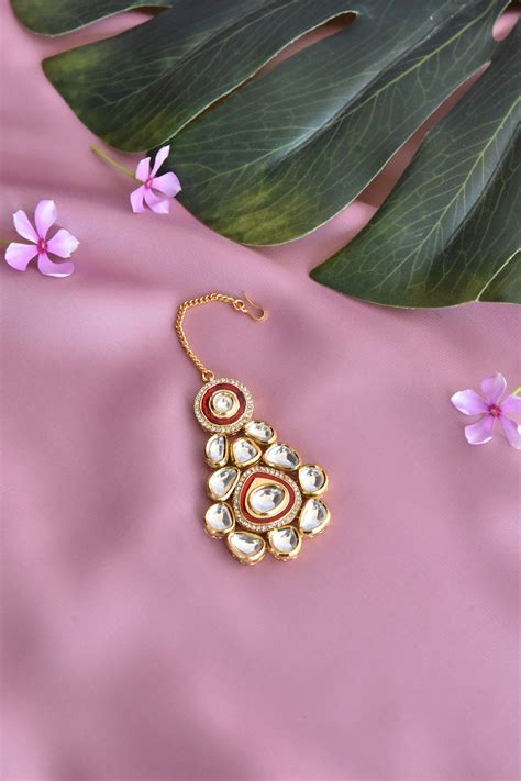 Sumaira Red Gold Plated Maang Tikka - Swabhimann Jewellery – SWABHIMANN