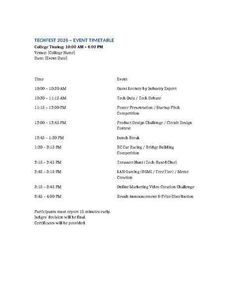 TECHFEST 2026 EVENT TIMETABLE: SCHEDULE & DETAILS - Studocu