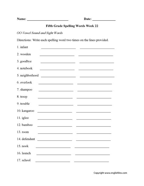 Spelling Worksheets | Fifth Grade Spelling Worksheets