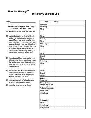 Meal And Excercise Diary Form - Fill and Sign Printable Template Online