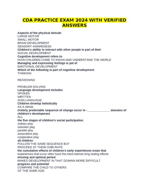 CDA Practice Exam 2024: Child Development and Early Childhood Education ...