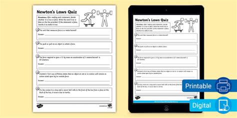 Newton's Laws True or False Quiz for 6th-8th Grade