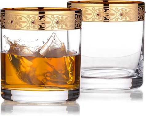 Amazon.com | Nova Traditional Crystal Jeweled Whiskey Glasses, Gold ...