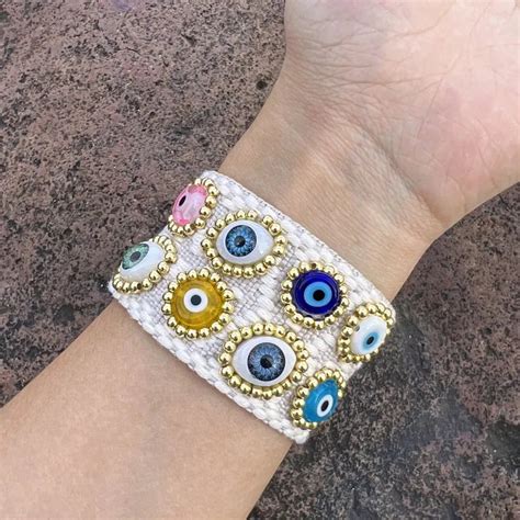 Evil Eye On Surface Gold Fabric Wrist Band Adjustable Bracelet – ZIVOM