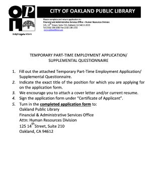 Fillable Online oaklandlibrary OPL Part Time Application Form, no cover ...