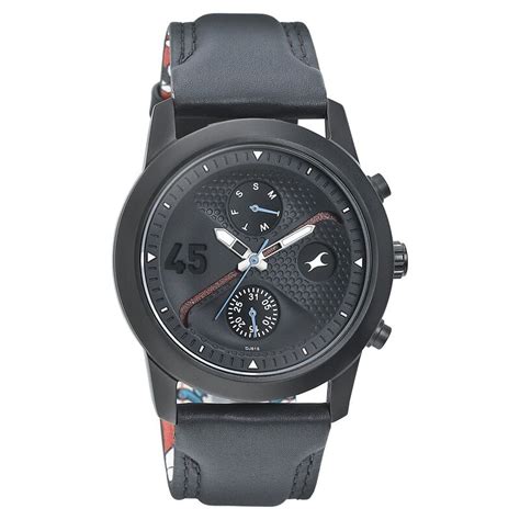 Buy Online Fastrack Go Skate Quartz Multifunction Black Dial Leather ...