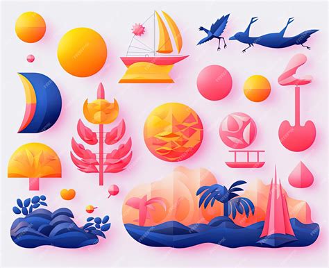 Premium Photo | A set of colorful symbols of summer in the style of ...