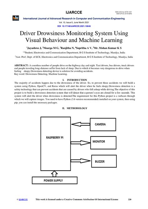 Driver drowsiness - IJARCCE International Journal of Advanced Research ...