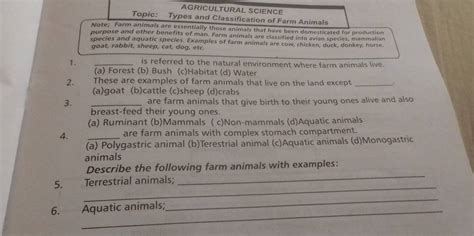 Solved: AGRICULTURAL SCIENCE Topic: Types and Classification of Farm ...