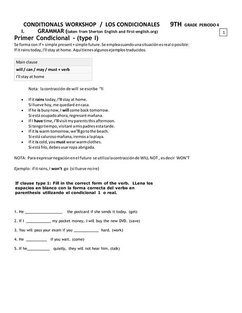 Conditionals workshop 9th grade | DOCX