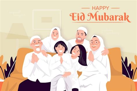 Hand drawn eid alfitr family illustration background | Premium Vector