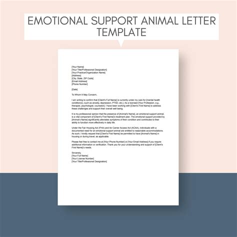 Emotional Support Animal Letter Template ESA Letter Template Service ...