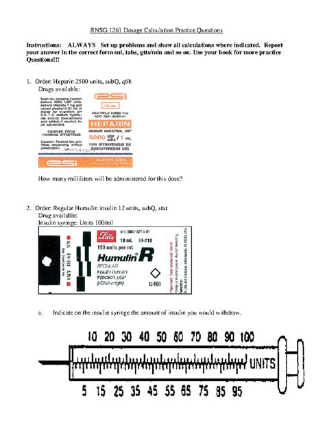 Dosage Calculation Practice Questions - RNSG 1261 Dosage Calculation ...