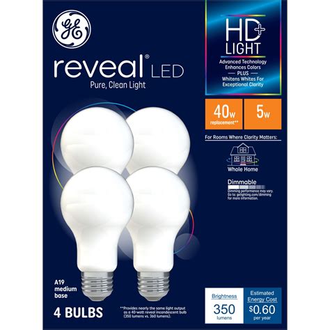 GE Reveal HD+ LED Light Bulbs, 40 Watts, A19 Bulbs, Medium Base ...