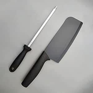 Buy YELONA Cleaver Butcher Meat Knife with Sharpener Black Stainless ...
