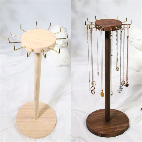 Wooden Rotating Jewelry Organizer jewelry Display Tower for Necklace ...