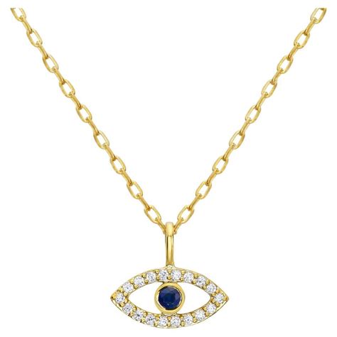 14K Yellow Gold Blue Sapphire and Diamond Evil Eye Necklace For Sale at ...