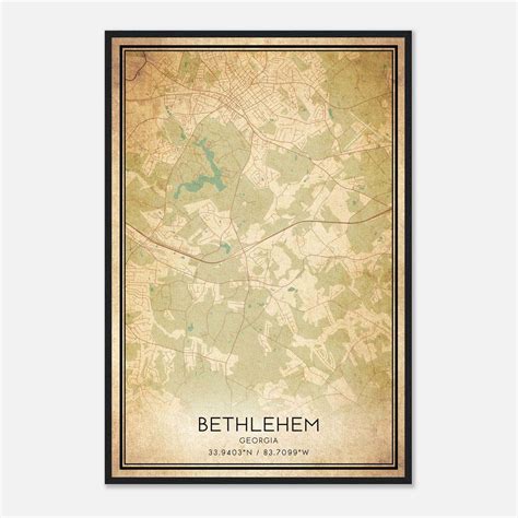 Vintage Bethlehem Georgia Map Poster, Bethlehem GA City Road Wall Art ...