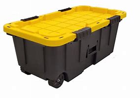 Image result for Tough Box 27-Gallon Storage Tote With Lid - 31Inch L X 21Inch W X 14.55Inch H, Model 27GBLKYW