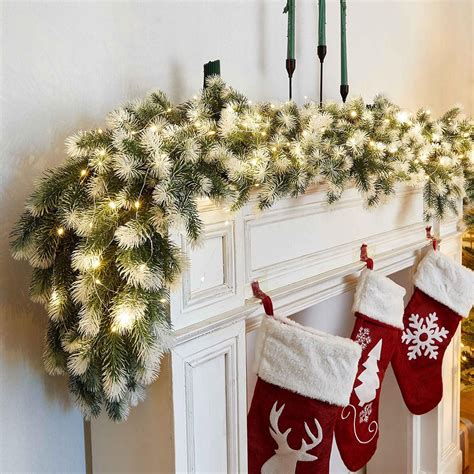 Kezqiaxn 6Ft Christmas Garland with Lights, Pre-Lit Artificial Pines ...
