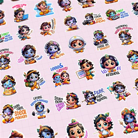 30 Bal Krishna Trendy Stickers – 5cm Waterproof Glossy Krishna Stickers ...