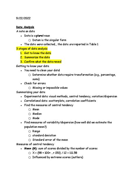 Data Analysis Statistics - 9/22/ Data Analysis A note on data Data is a plural noun Datum is the ...