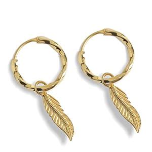 CLARA 925 Sterling Silver Leaf Hoop Drop Earring |Gold Plated | Gift ...