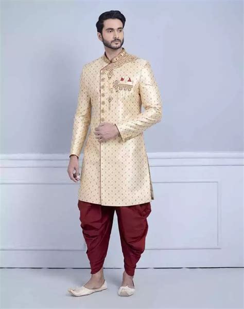Gold Traditional Sherwani with Luxurious Detailing – South India ...