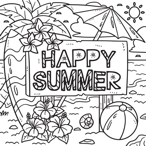 Happy Summer Coloring Page for Kids 19943340 Vector Art at Vecteezy
