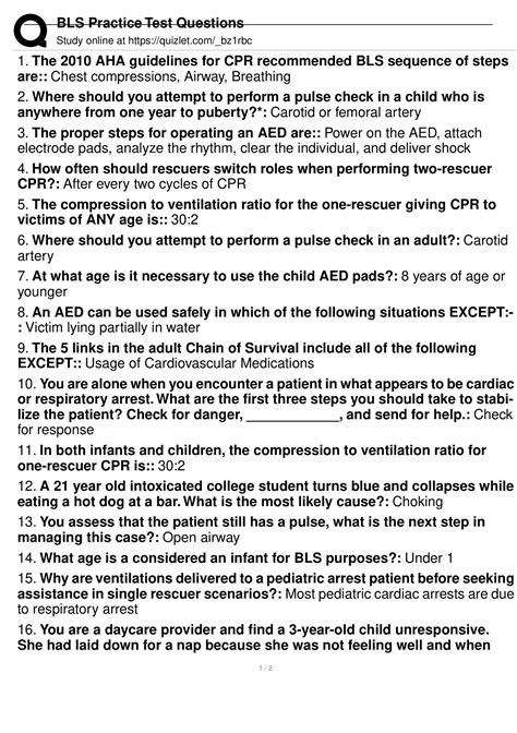 BLS Practice Test Questions and Answers 2022 Update - AHA BLS - Stuvia US