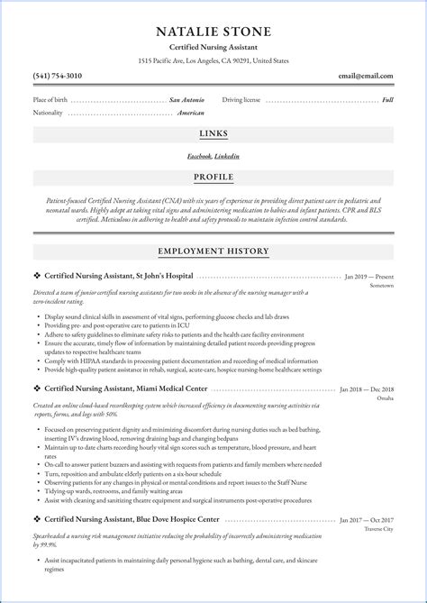 Certified Nursing Assistant Resume