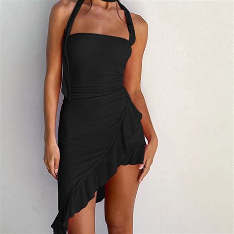 Black Ruffle Halter Neck Dress – Verostyle