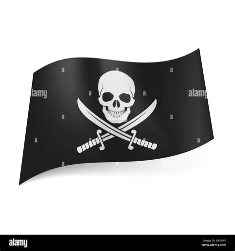 Pirate flag of skull with crossed sabers on black background Stock Photo - Alamy