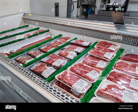 Gold Bar, WA USA - circa January 2022: Angled view of the raw meat ...