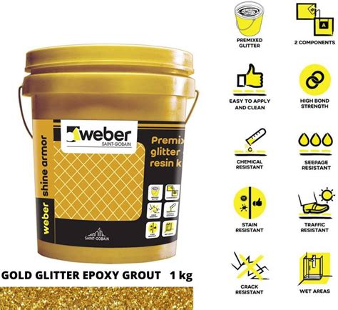 Weber Saint Gobain Two component epoxy glitter grout Gold 1KG Crack ...