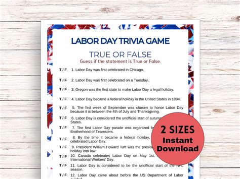 Labor Day Trivia, Printable Labor Day Game, Youth Group Games, Trivia ...