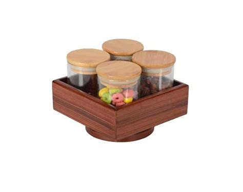 HOMIES Square Spice Rack wooden Kitchen Cabinet 360 degree Rotating ...