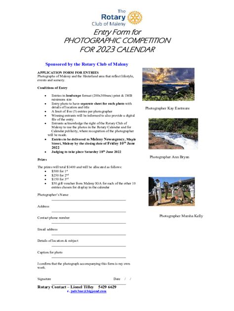 Fillable Online Snap to it: Rotary Calendar Photo Competition Fax Email ...