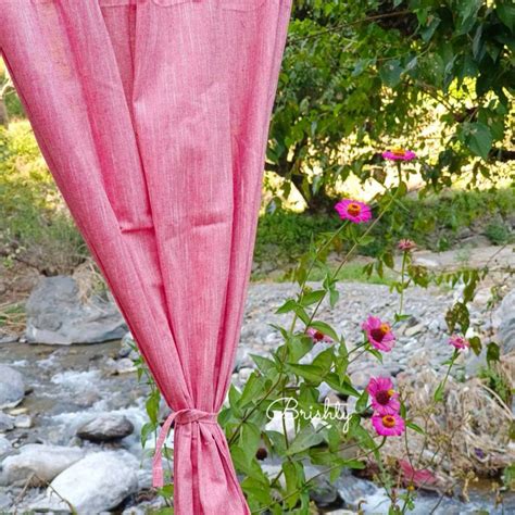Minimalist pink linen cotton blend breezy curtains – Brishty India