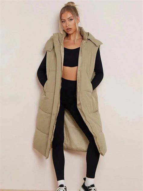 Women's Leisure Fall & Winter Solid Color Hooded Sleeveless Zip-Up Long ...